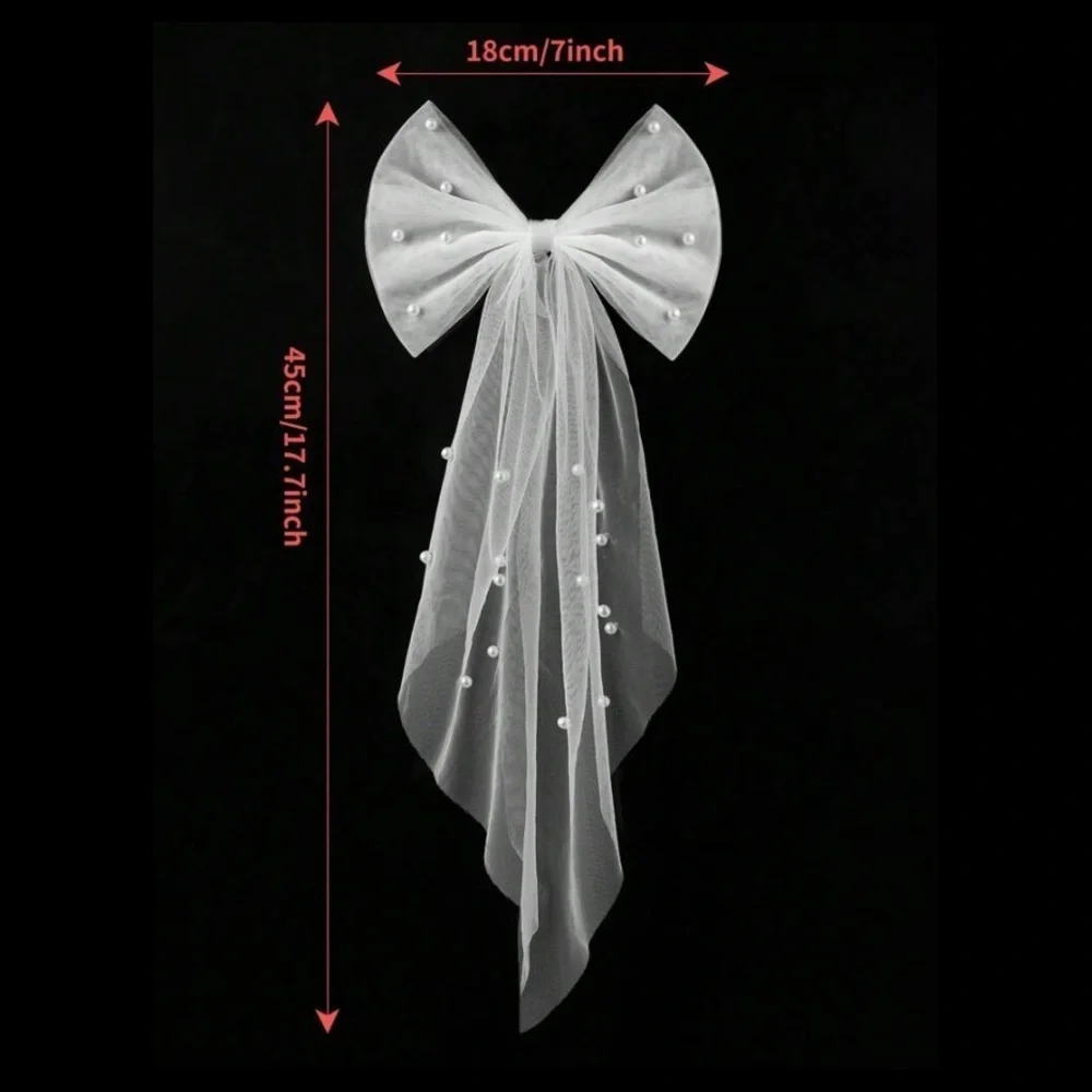 Anthro pearl tulle bridal bow hair accessory